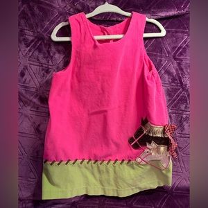 Pink corduroy dress, girls 2T, pink and green, horse embroidery, from Mexico